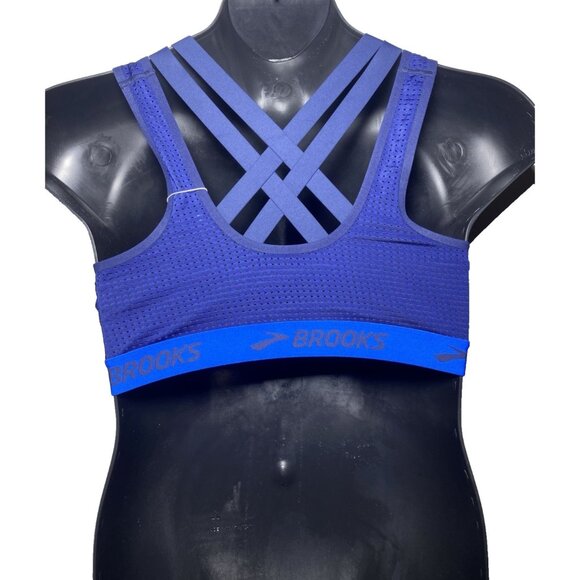 Brooks XXL Drive Mesh Run Navy Blue Bolt Sports Bra Layered Compression Wicking - Picture 10 of 11
